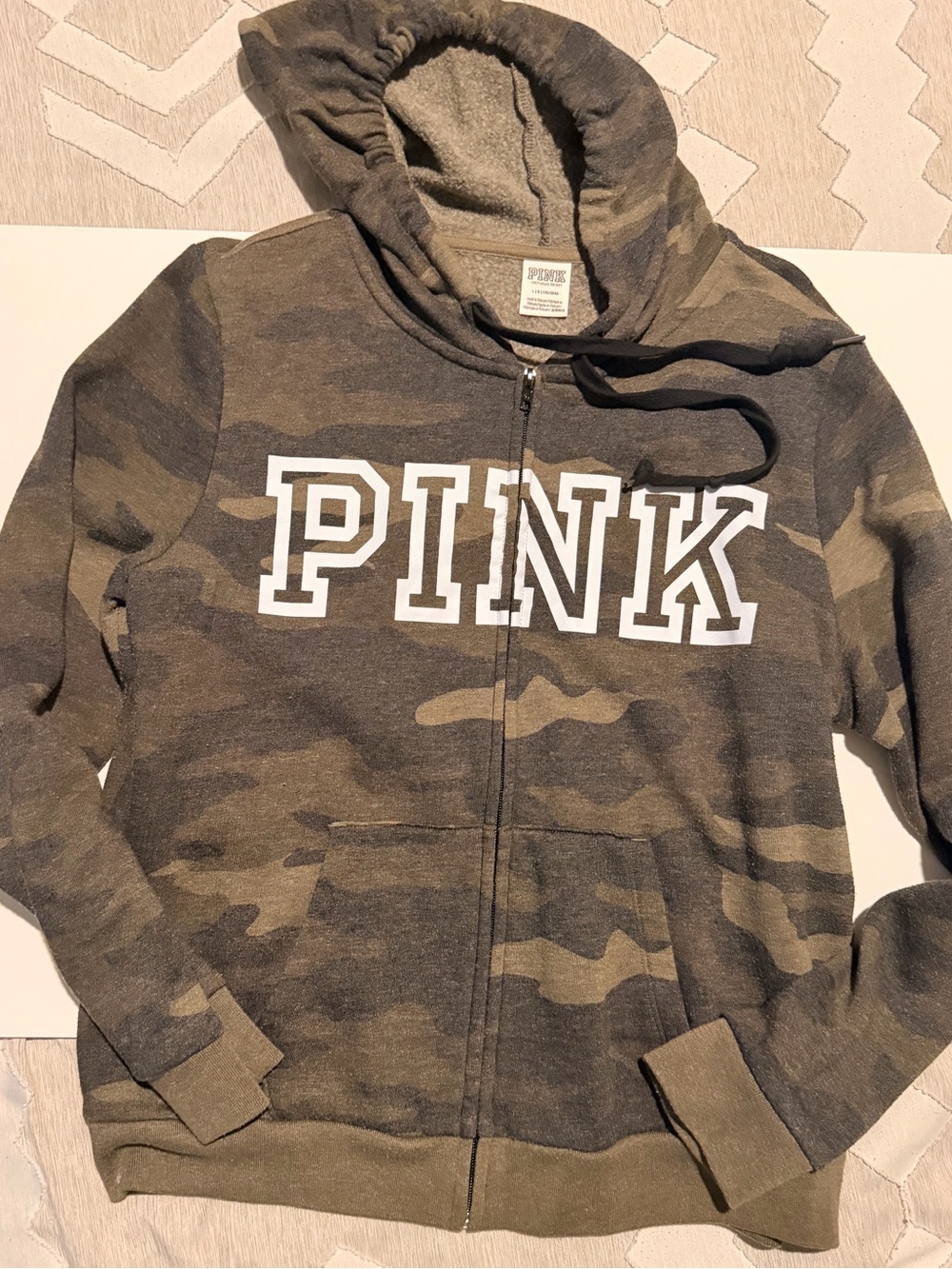 PINK Victoria's Secret Camo Zip Hoodie in Olive/Brown